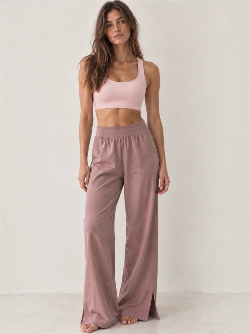 Lululemon FlexyFlex Strappy Bra & Stretch Wide-Leg Pants Set Mauve Pink Large